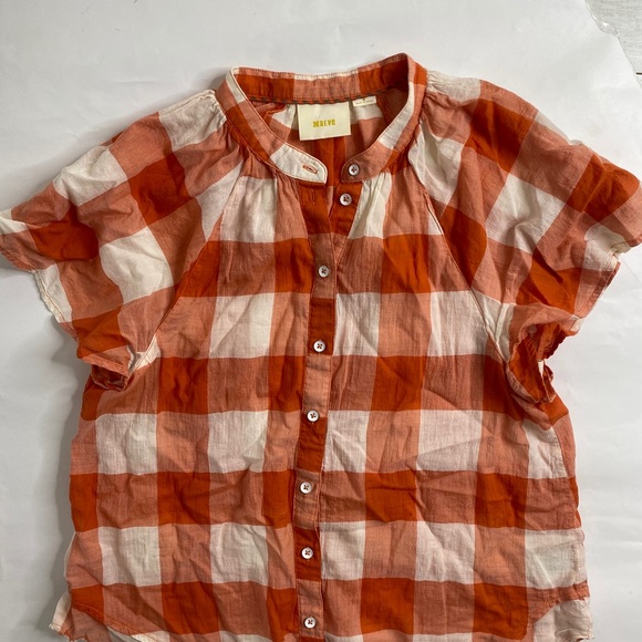 Anthro Maeve Blouse gingham/Plaid Orange Wht Sz M - Picture 4 of 11